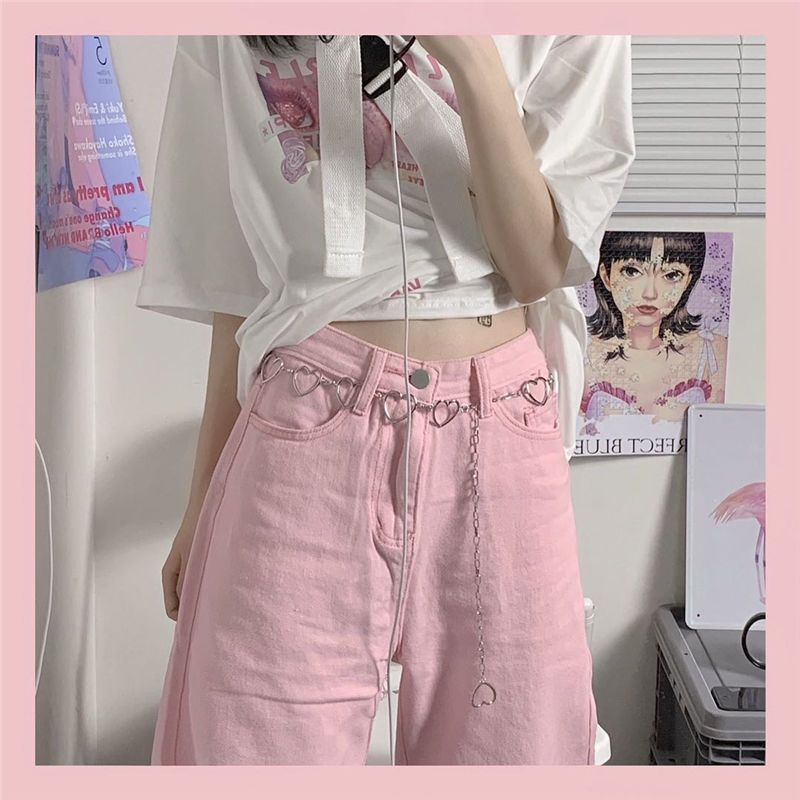 Y2k Baggy Pink Jeans Women Kawaii Korean Oversize Low Rise Wide Leg Explosive