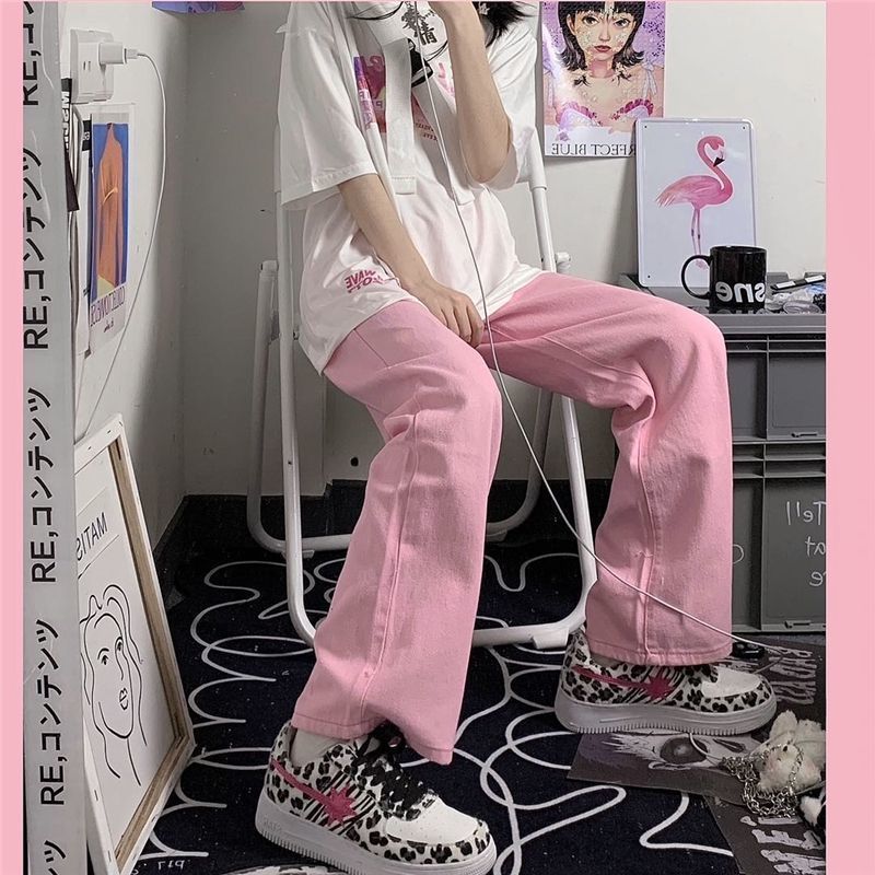 Y2k Baggy Pink Jeans Women Kawaii Korean Oversize Low Rise Wide Leg Explosive