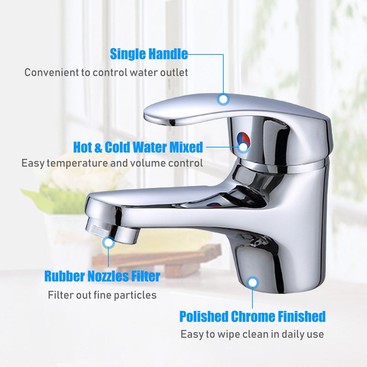 Bathroom Sink Faucet Single Handle Brass Kitchen Basin Faucet Ceramic Valve Hot & Cold Water Mixed Water Tap Polished Chrome With Hose