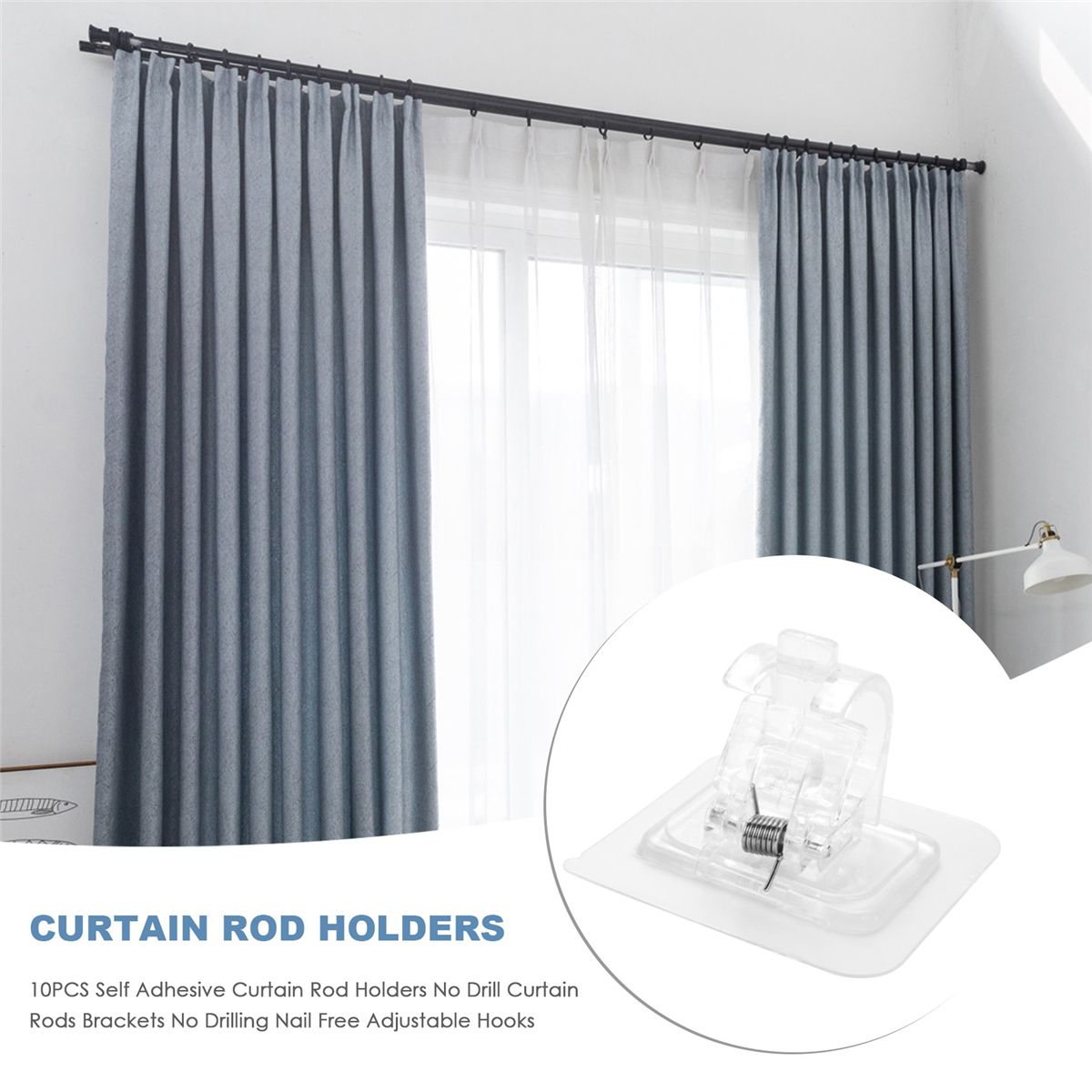 10PCS Self Adhesive Curtain Rod Holders No Drill Curtain Rods Brackets No Drilling Nail Free Adjustable Hooks -2
