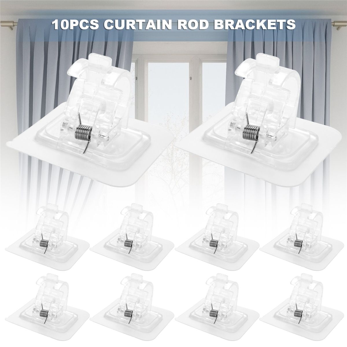 10PCS Self Adhesive Curtain Rod Holders No Drill Curtain Rods Brackets No Drilling Nail Free Adjustable Hooks -2