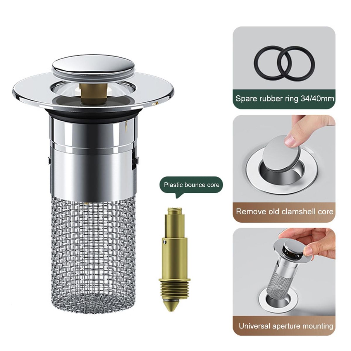 Easy-to-clean Sink Stopper Stainless Steel Hair Catcher for Bathroom Silver
