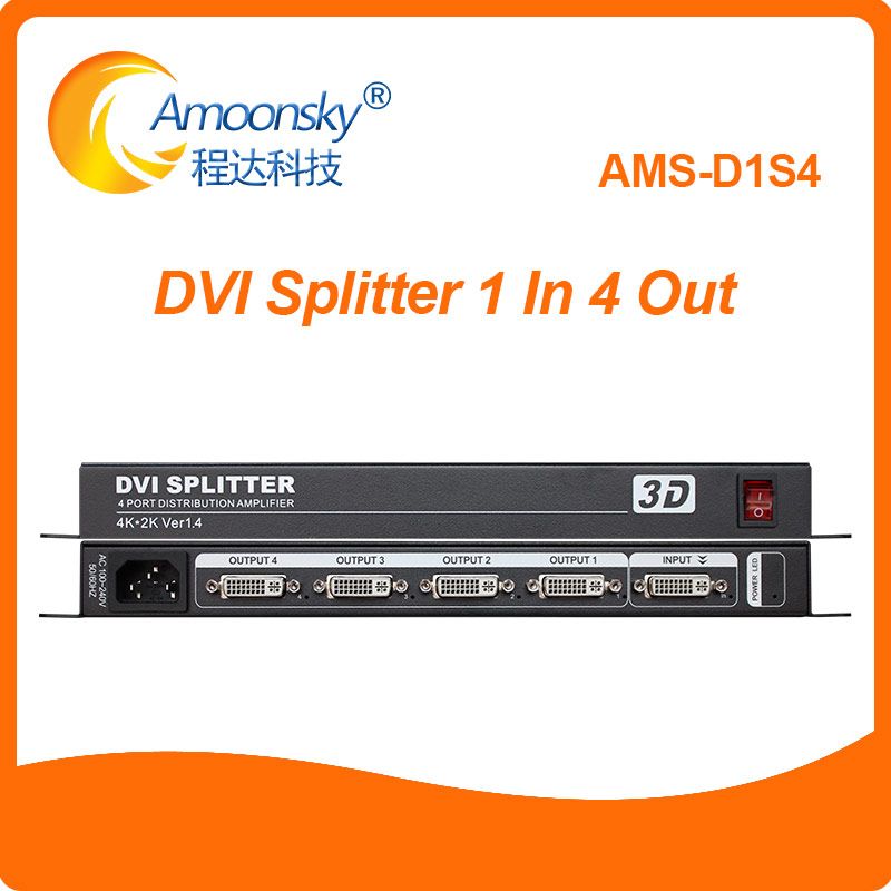 DVI Splitter Synchronous 4 Ports Distribution Amplifier 4K*2K 1 In 4 Out DVI