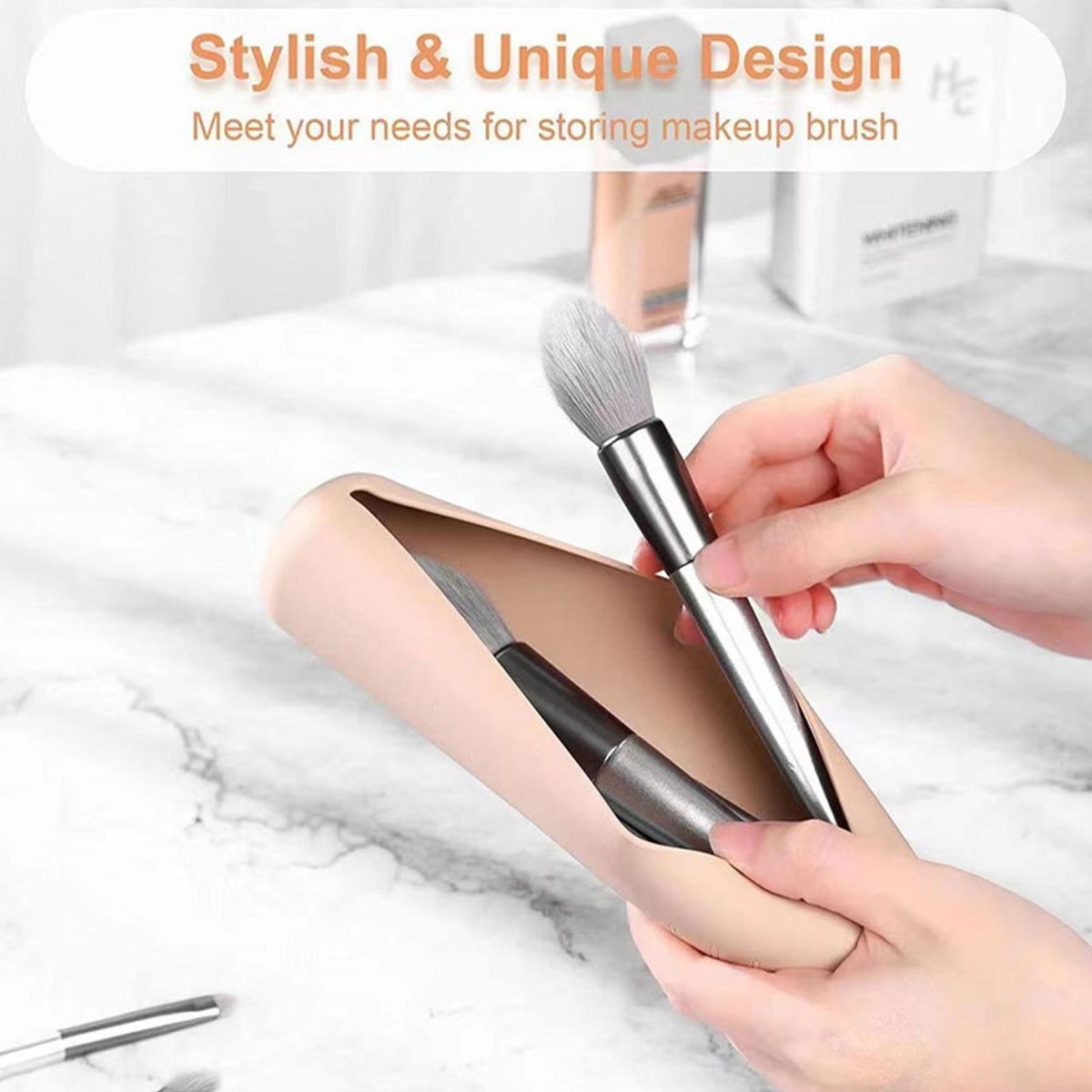 Portable Magnetic Makeup Brush Holder Organizer for Easy Pink