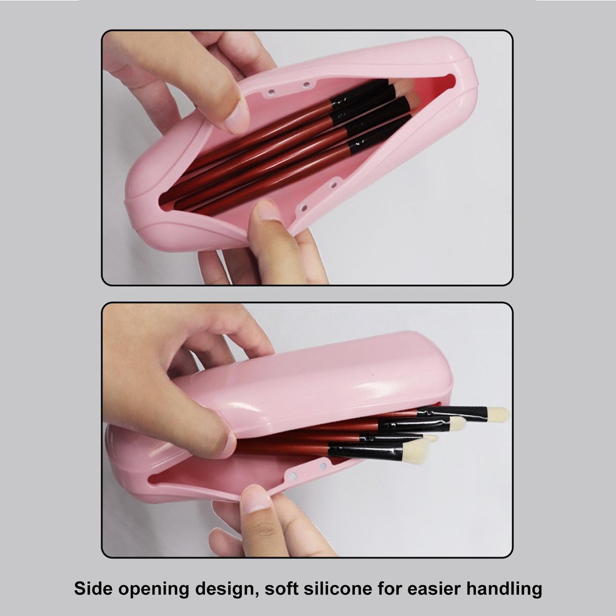 Portable Magnetic Makeup Brush Holder Organizer for Easy Pink