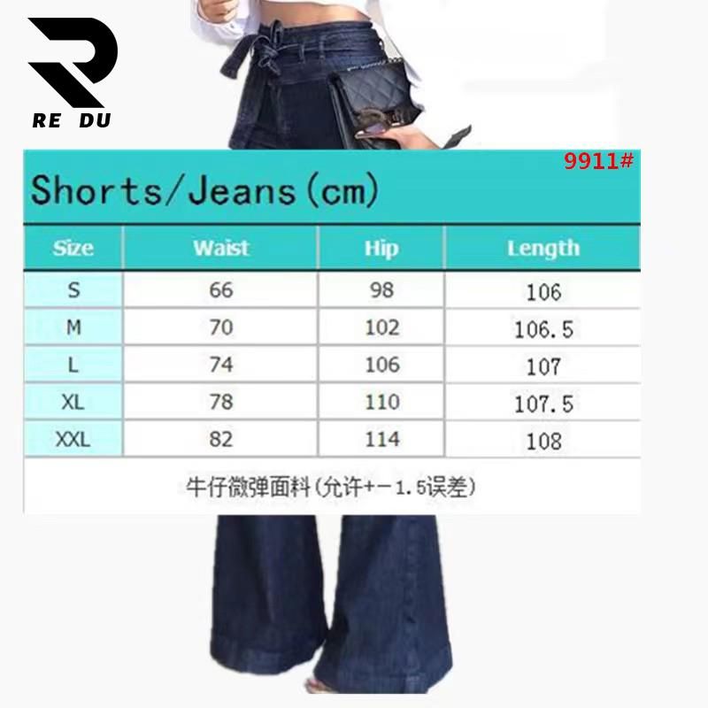 New Women Denim High waist jeans boot cut pant Wide-leg pants jeans with belt