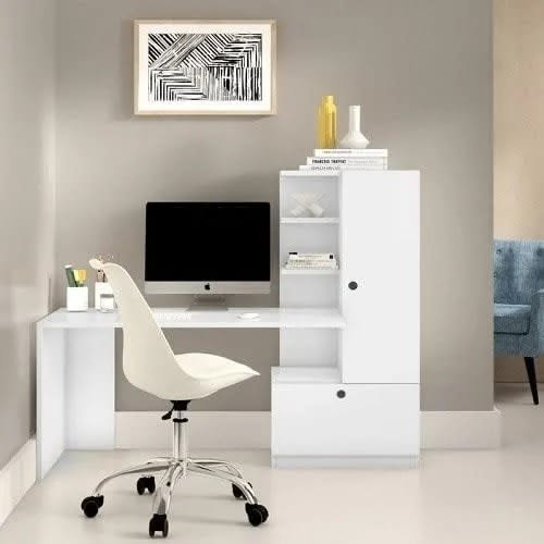 Integrated File Shelf Office Desk - White