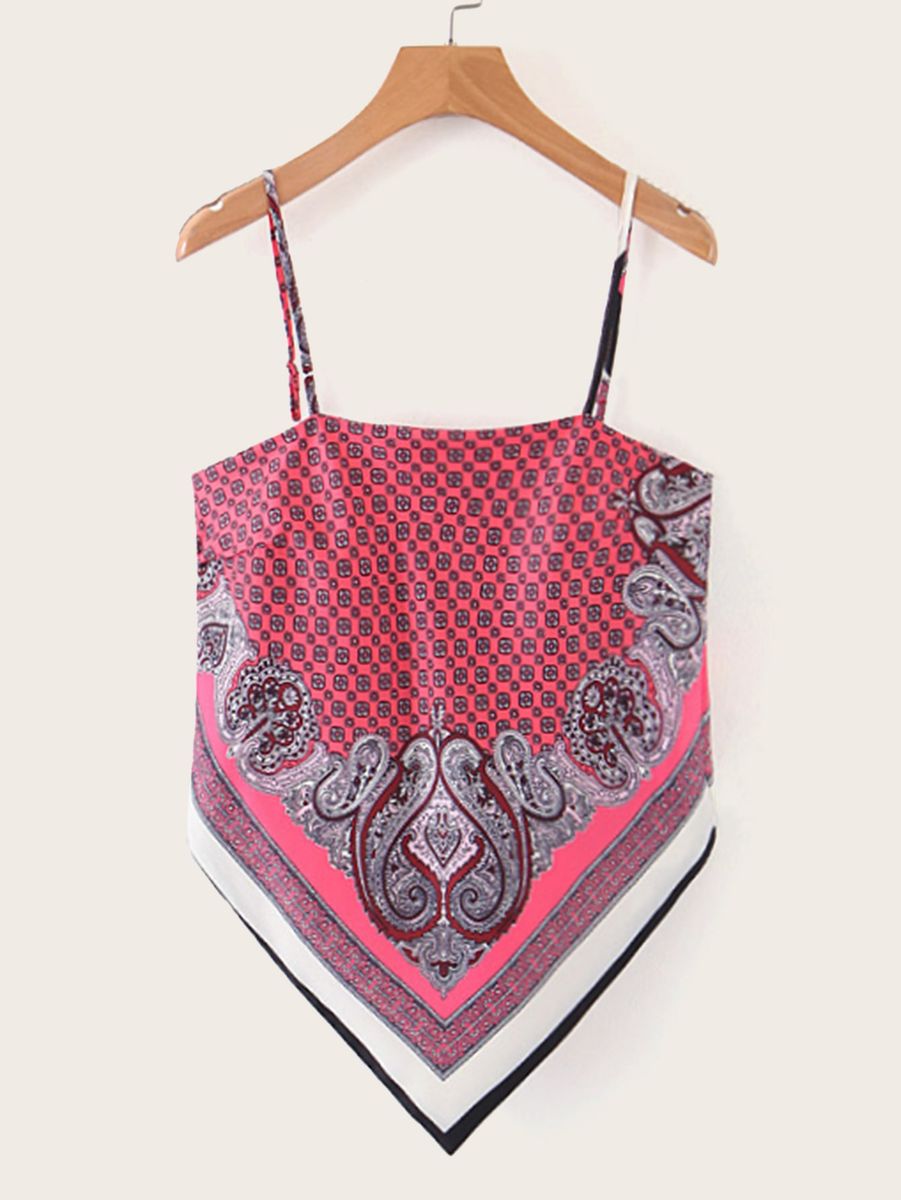 Boho Back Tie Up Camisole Women Spaghetti Strap Crop S Summer Print Camis