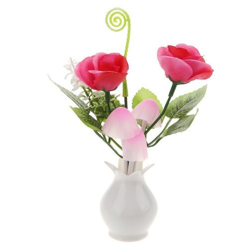 LED Colorful Flower Night Light Luminous Lamp EU Plug Sensor Bedroom Decor