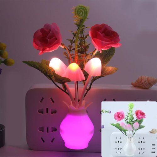 LED Colorful Flower Night Light Luminous Lamp EU Plug Sensor Bedroom Decor