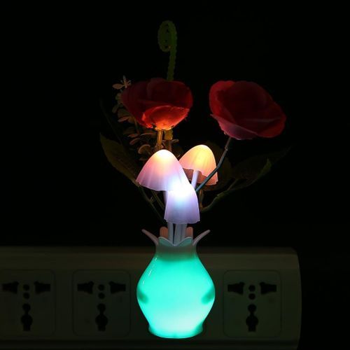 LED Colorful Flower Night Light Luminous Lamp EU Plug Sensor Bedroom Decor