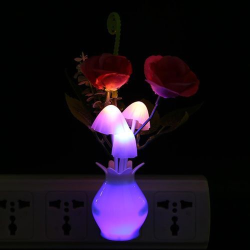 LED Colorful Flower Night Light Luminous Lamp EU Plug Sensor Bedroom Decor