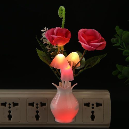 LED Colorful Flower Night Light Luminous Lamp EU Plug Sensor Bedroom Decor
