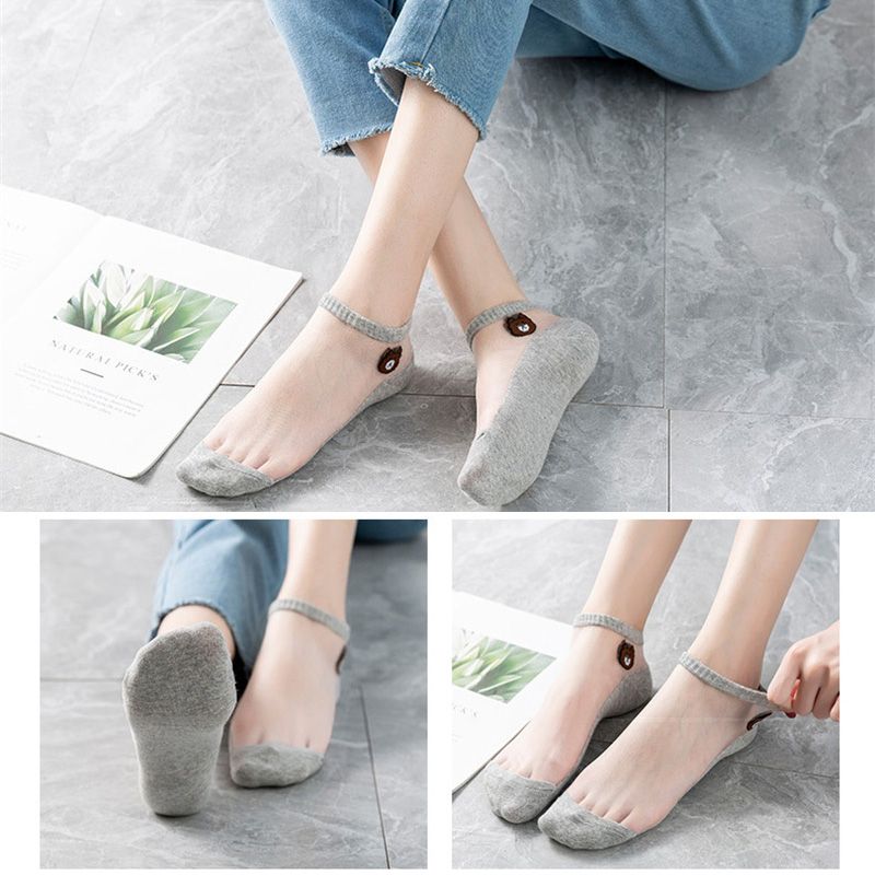 5 Pairs Summer Socks Ultrathin Transparent Cartoon Bear Female Ankle Socks