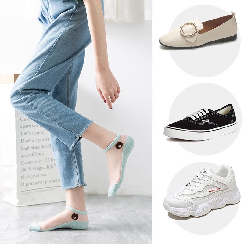 5 Pairs Summer Socks Ultrathin Transparent Cartoon Bear Female Ankle Socks