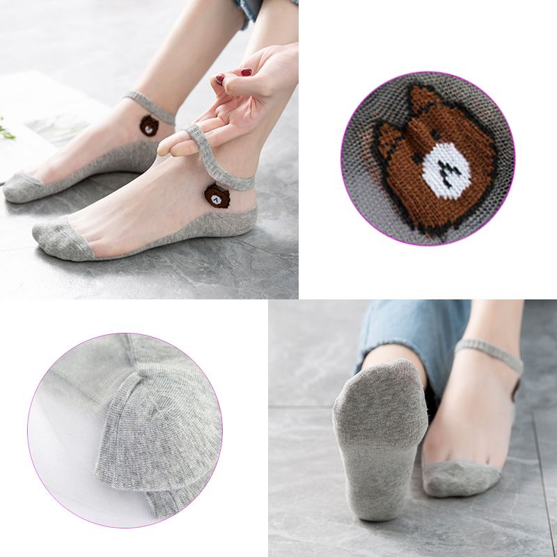 5 Pairs Summer Socks Ultrathin Transparent Cartoon Bear Female Ankle Socks