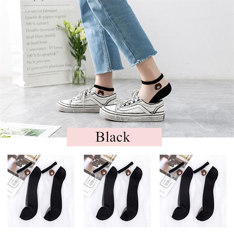 5 Pairs Summer Socks Ultrathin Transparent Cartoon Bear Female Ankle Socks