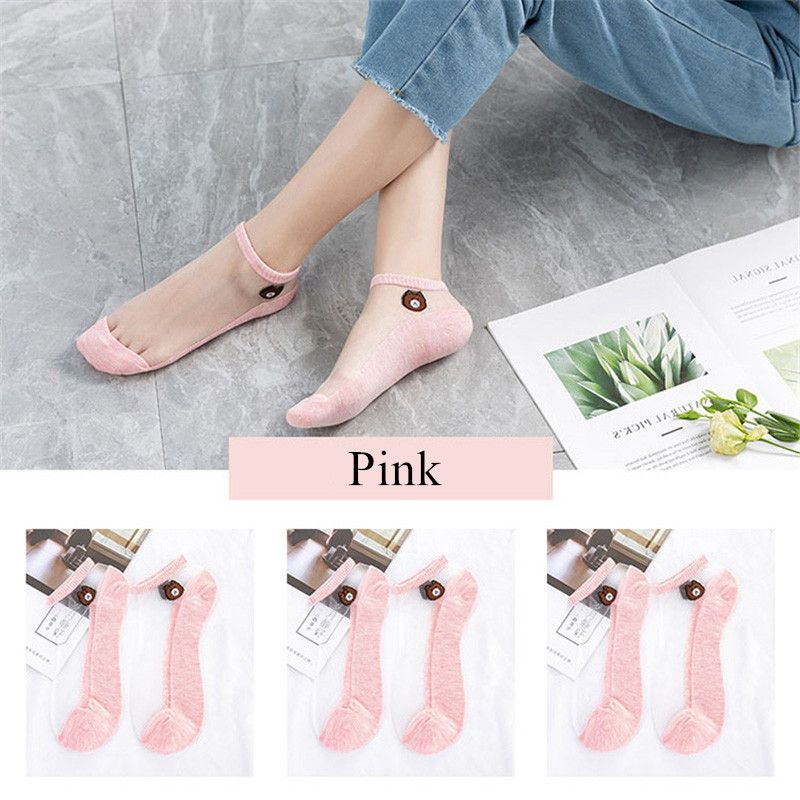 5 Pairs Summer Socks Ultrathin Transparent Cartoon Bear Female Ankle Socks