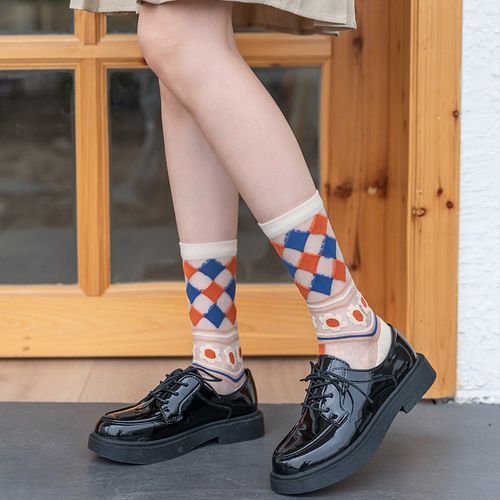 Summer Women Lace Mesh Breathable Socks Thin Crystal Socks 5Pairs