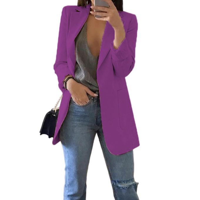 Fitted Elegant Suit Set Petite Work Jacket Coat Purple 5XL