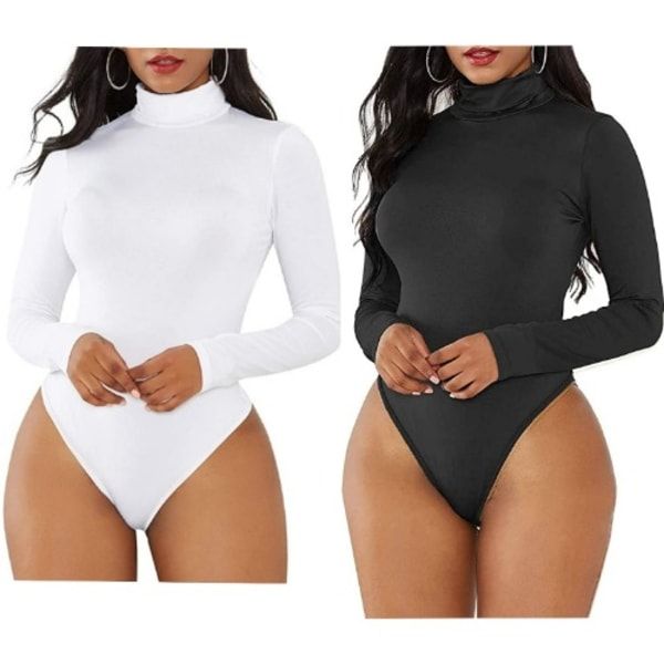 Turtleneck Long Sleeve Bodysuits - Black & White