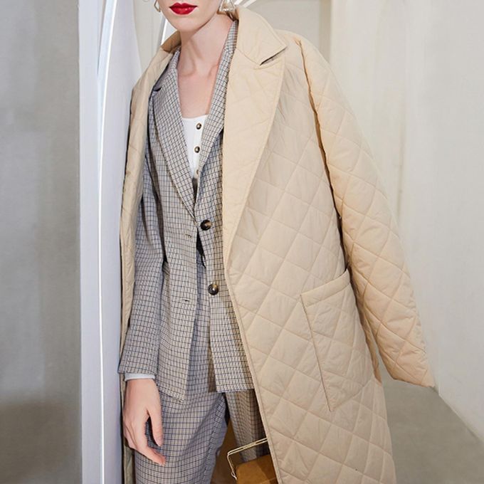 Long Straight Coat Jacket Women Winter Fall Beige M