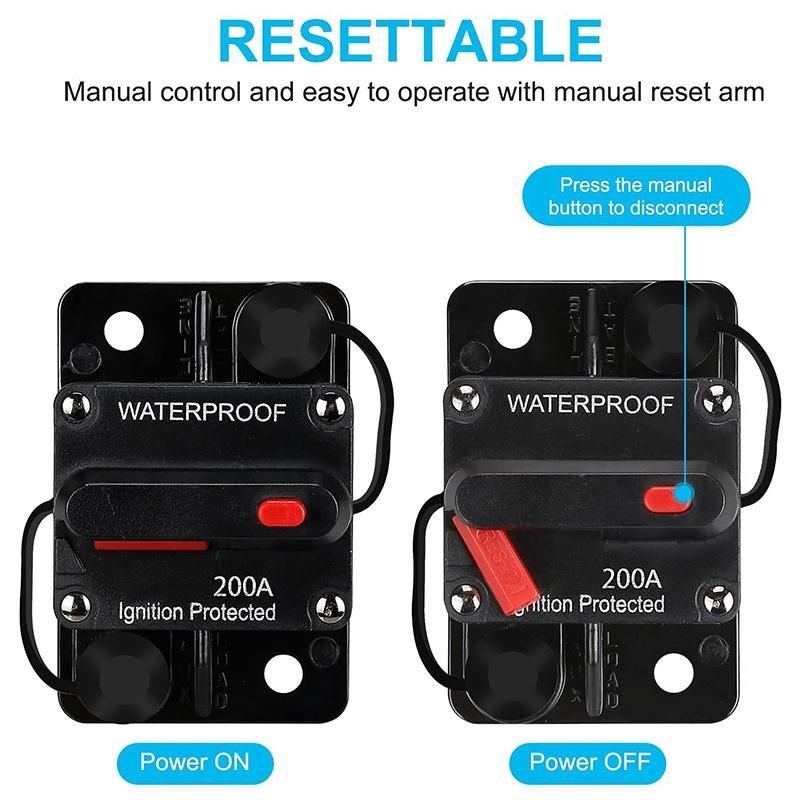 Waterproof Circuit Breaker,With Manual Reset,12V-48V DC,200A,for Car Marine Trolling Motors Boat Power Protect