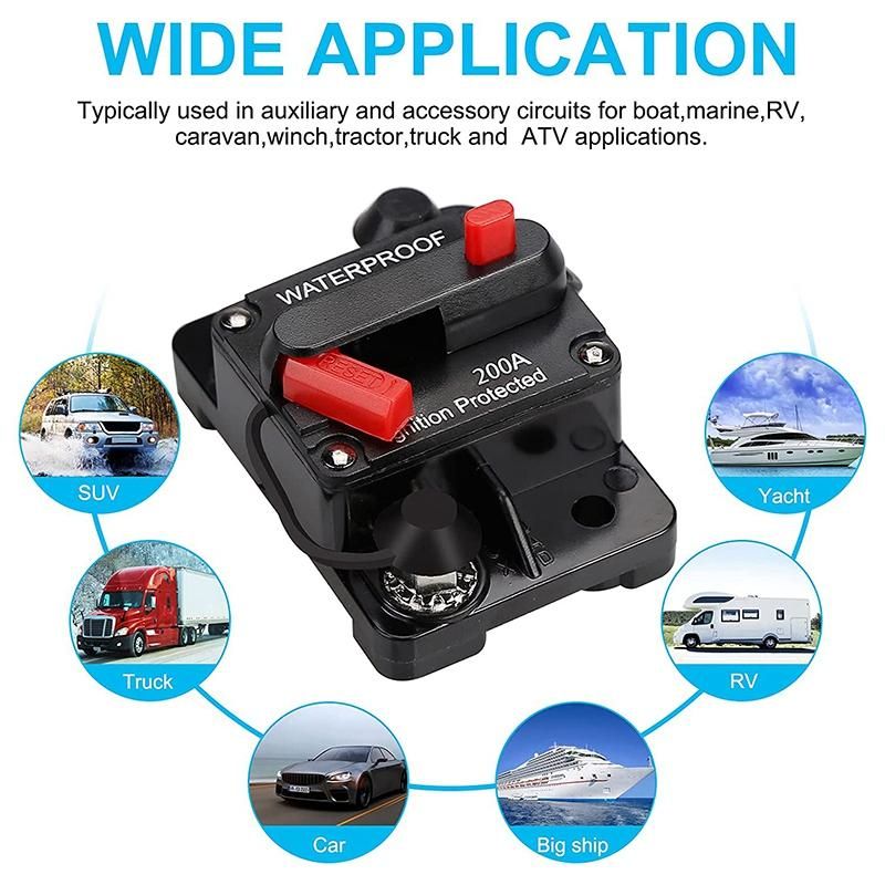 Waterproof Circuit Breaker,With Manual Reset,12V-48V DC,200A,for Car Marine Trolling Motors Boat Power Protect