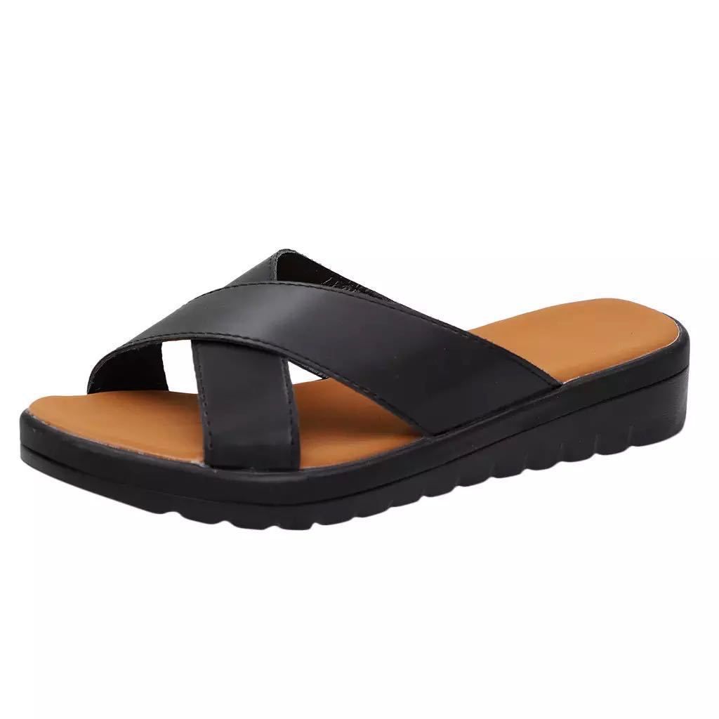 Women Casual Thick Bottom Slippers Ladies Non-slip Platform Sandals - Black