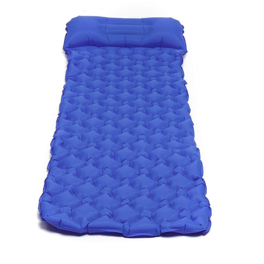 Moisture-proof Inflatable Sleeping Pad Outdoor Camping Tent Mat + Air Bag Pillow Dark Blue