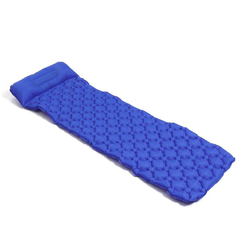 Moisture-proof Inflatable Sleeping Pad Outdoor Camping Tent Mat + Air Bag Pillow Dark Blue