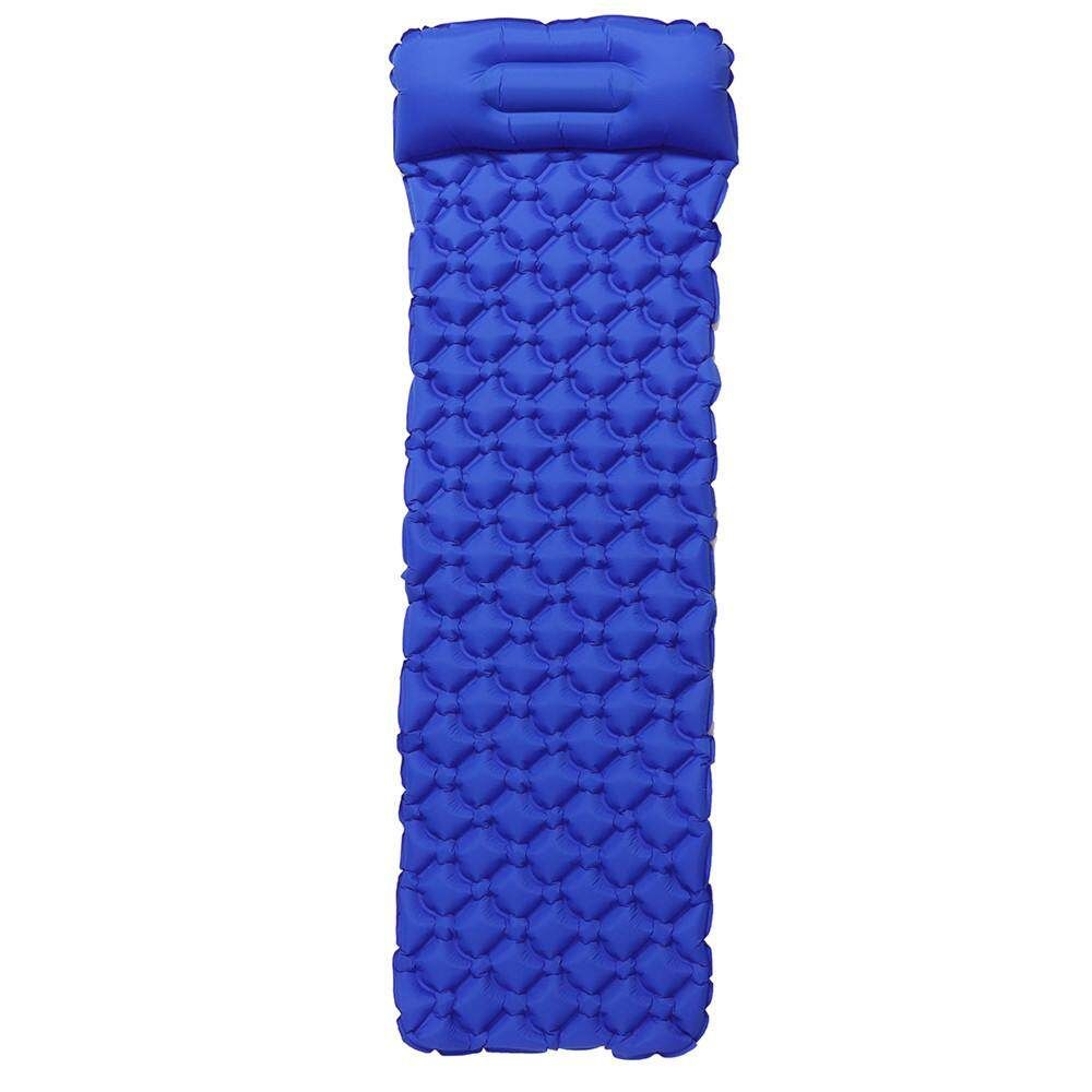 Moisture-proof Inflatable Sleeping Pad Outdoor Camping Tent Mat + Air Bag Pillow Dark Blue