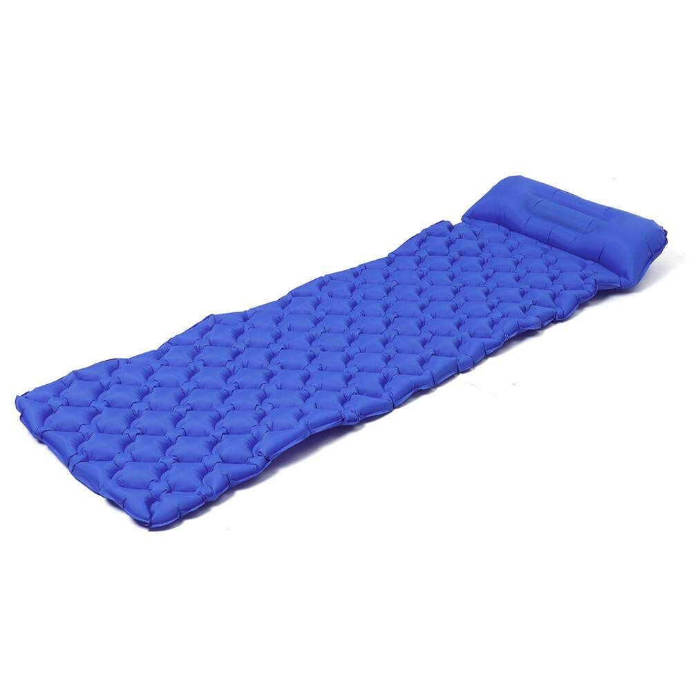 Moisture-proof Inflatable Sleeping Pad Outdoor Camping Tent Mat + Air Bag Pillow Dark Blue