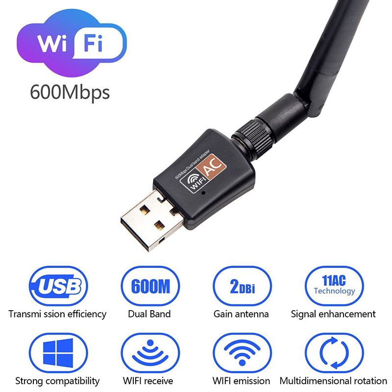 USB WiFi Adapter 600Mbps Dual Band 2.4GHz/5GHz 802.11ac Dongle Wireless Network Card For Windows Macbook Desktop Laptop Without Antenna