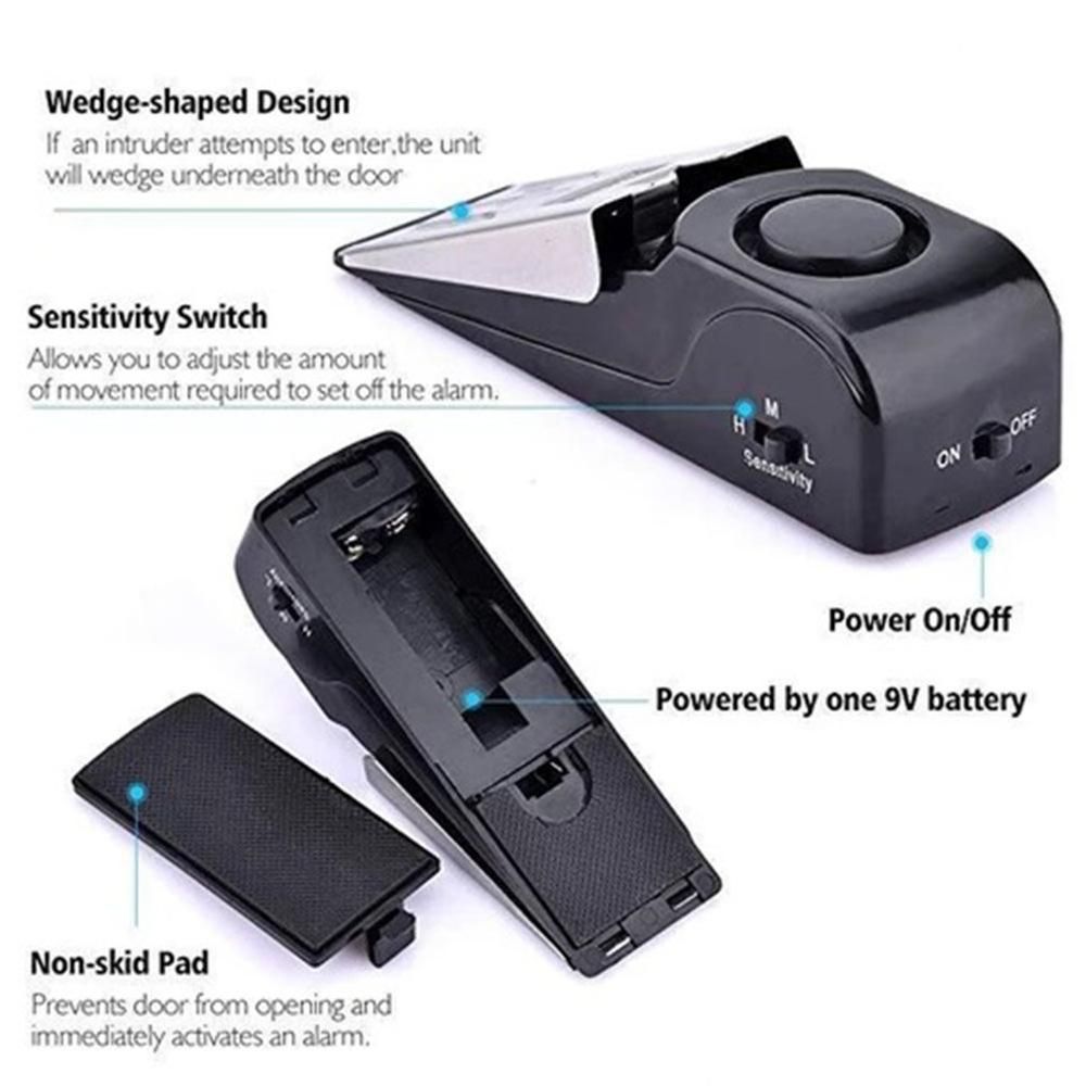 Wireless Door Stop Alarm Portable El Vibration Alarm For Home Dormitory Safety Wedge Shaped Stopper Alert Fast Delivery