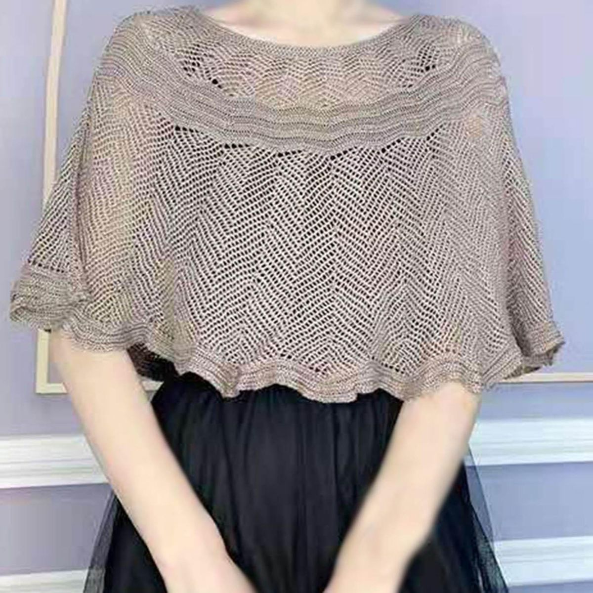 Women Shawl Hollow Out Sun Protection Summer Cut-out-Khaki