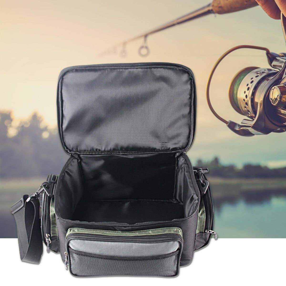 Fishing Bag Outdoor Fishing Hook Equipment Storage Case Grey & Green