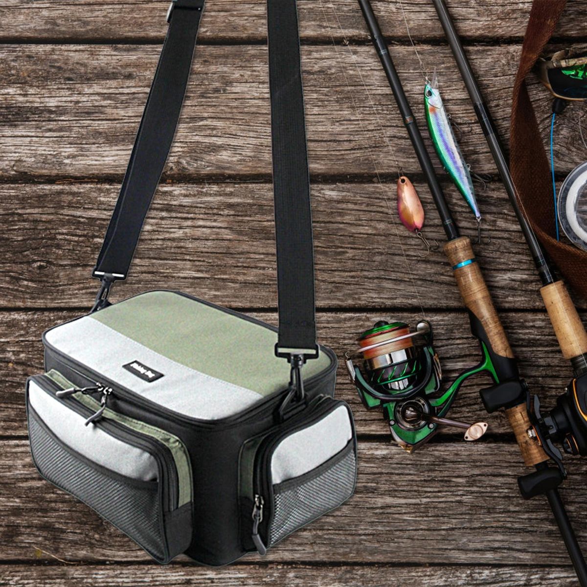 Fishing Bag Outdoor Fishing Hook Equipment Storage Case Grey & Green