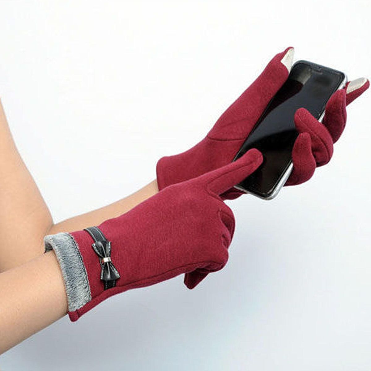 1 Pair Winter Fashion Grace Lady Wine Red