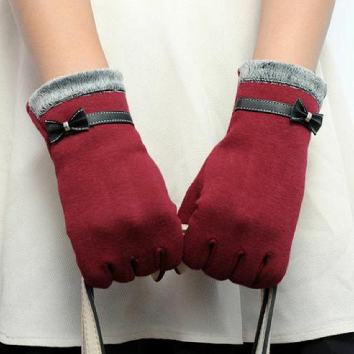 1 Pair Winter Fashion Grace Lady Wine Red