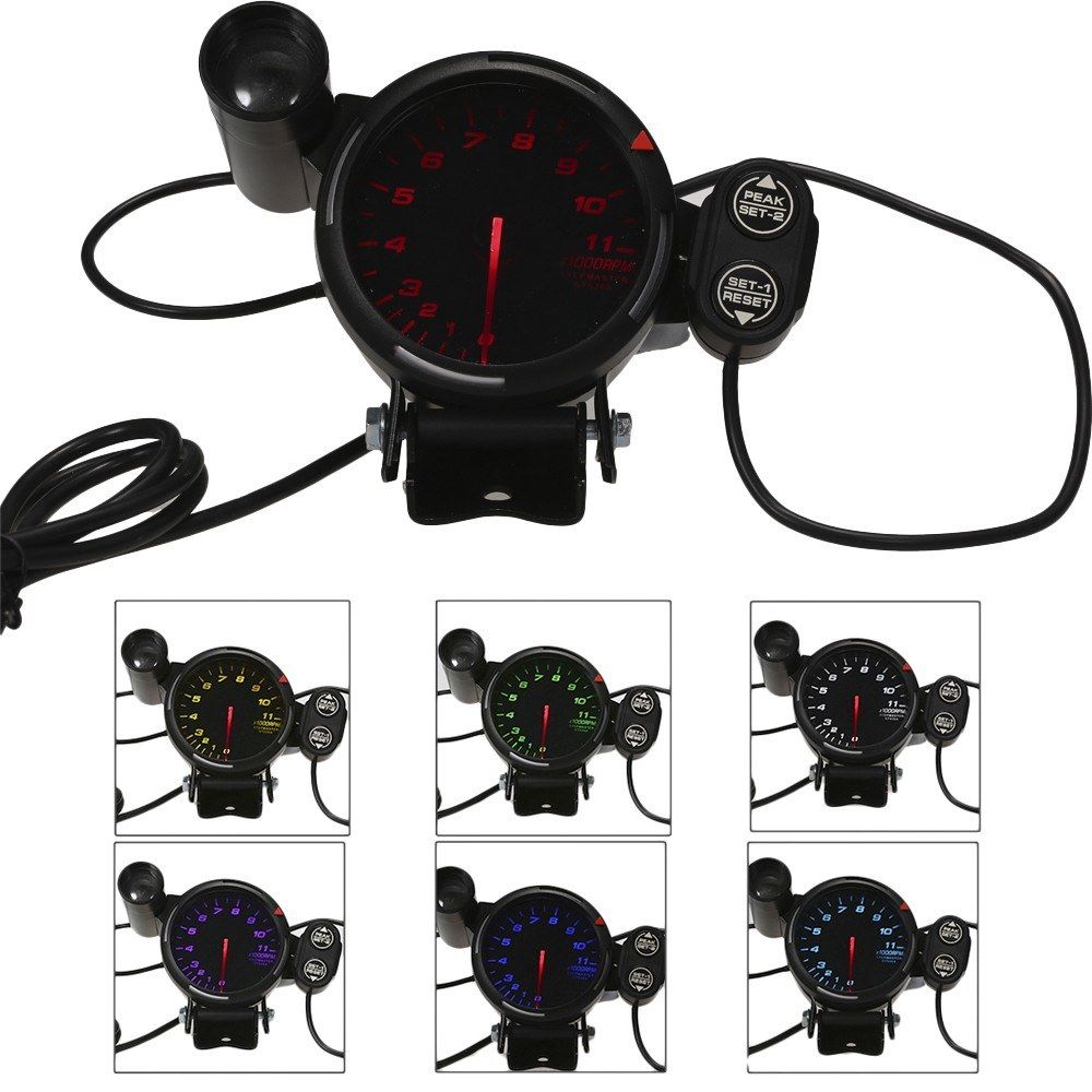 3.5Inch Diameter Car Tachometer RPM Gauge 0-11000 RPM With 7