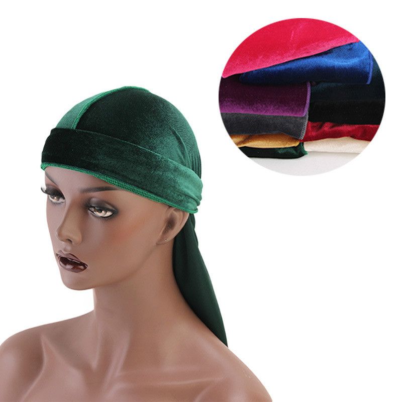 (Sky Blue)Unisex Velvet Durag Long Tail And Wide Straps Waves For Men Solid Wide Doo Rag Bonne XXA