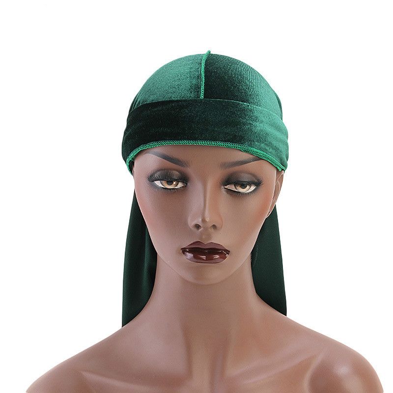 (Sky Blue)Unisex Velvet Durag Long Tail And Wide Straps Waves For Men Solid Wide Doo Rag Bonne XXA
