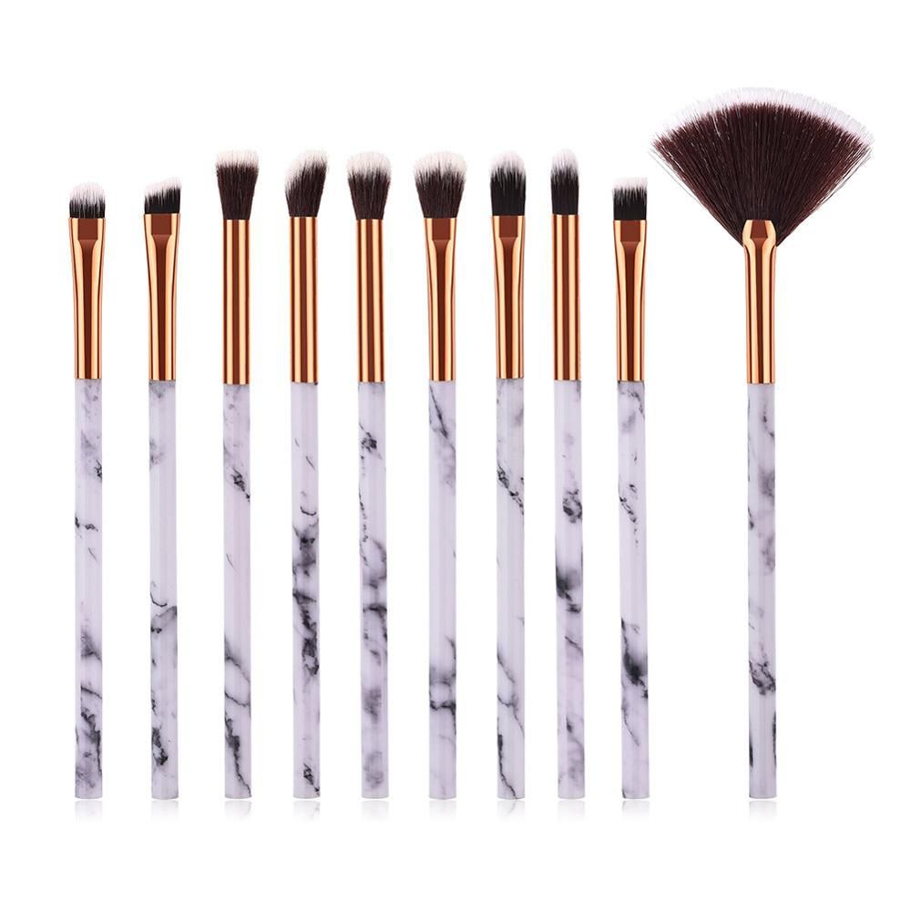 Marble Texture Makeup Brush Set Make Up Brushes Eyebrow Eye Brow Shadow Liner Lip Fan Beauty Cosmetic Tools 10pcs