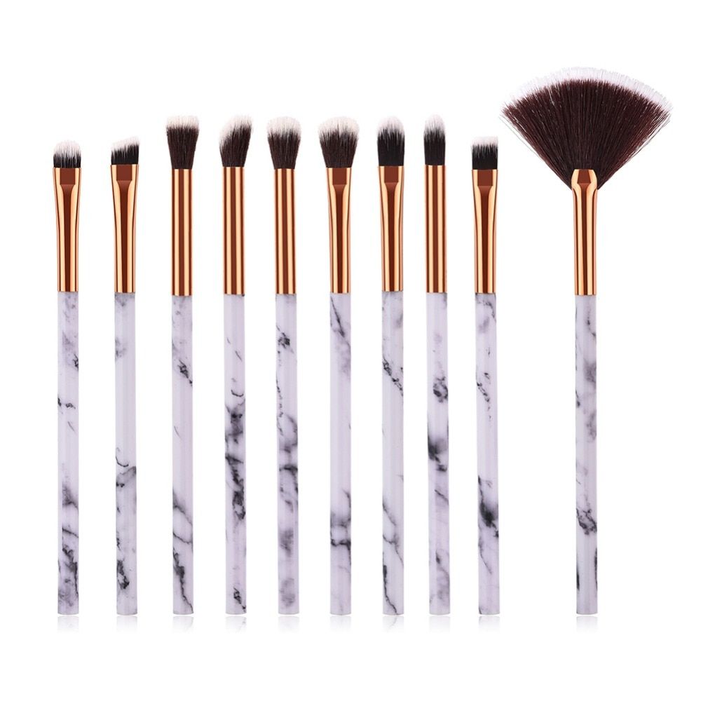 Marble Texture Makeup Brush Set Make Up Brushes Eyebrow Eye Brow Shadow Liner Lip Fan Beauty Cosmetic Tools 10pcs
