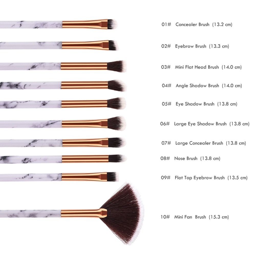 Marble Texture Makeup Brush Set Make Up Brushes Eyebrow Eye Brow Shadow Liner Lip Fan Beauty Cosmetic Tools 10pcs