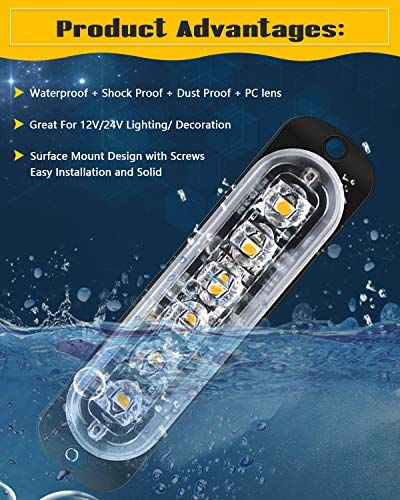 Qoope Pack Of 4 LED Strobe Emergency Lights 12V 24V Blue Sur