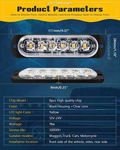 Qoope Pack Of 4 LED Strobe Emergency Lights 12V 24V Blue Sur
