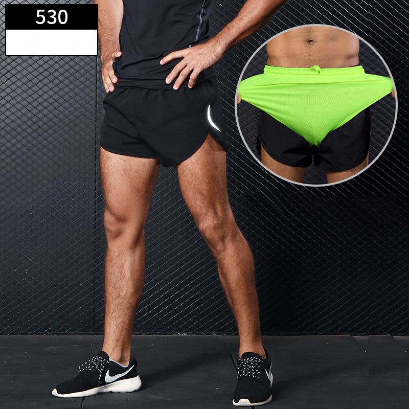 Mens Sports Running Shorts Training Exercise Joing Short Pants 2 In 1 Marathon Shorts Man Short Sport Short Deportivo Hombre-Black Green Liner