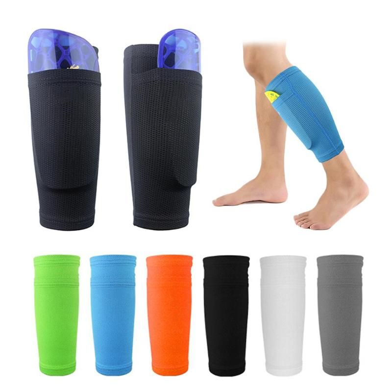 Pair Soccer Protective Socks Shin Pads Supporting Shin Guard Stretchable Wear Resistance With Pocket Sports Safety-Black